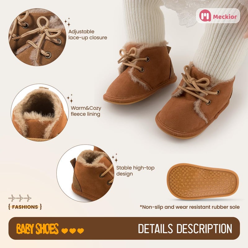 Meckior Baby Booties Newborn Infant Unisex Baby Girls Boys Velvet Rubber Anit-Slip Sole Shoes Toddler Fleece Cozy Winter Warm Prewalker Boots - Image 5