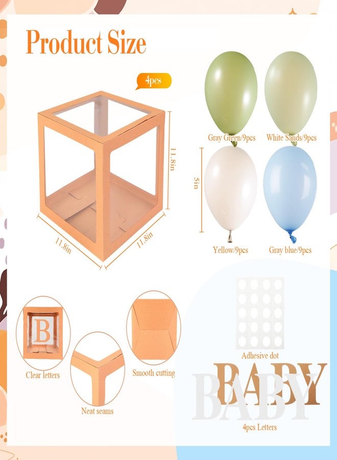 Zhanmai Baby Boxes for Bear Baby Shower Decoration with 4 Letters 36 Balloons 4 Transparent Clear Balloon Box Blocks for Boy Girl Balloon Boxes Gender Reveal Party Favors (Green,Yellow,Blue,White) - Image 3