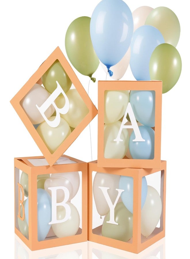 Zhanmai Baby Boxes for Bear Baby Shower Decoration with 4 Letters 36 Balloons 4 Transparent Clear Balloon Box Blocks for Boy Girl Balloon Boxes Gender Reveal Party Favors (Green,Yellow,Blue,White) - Image 1