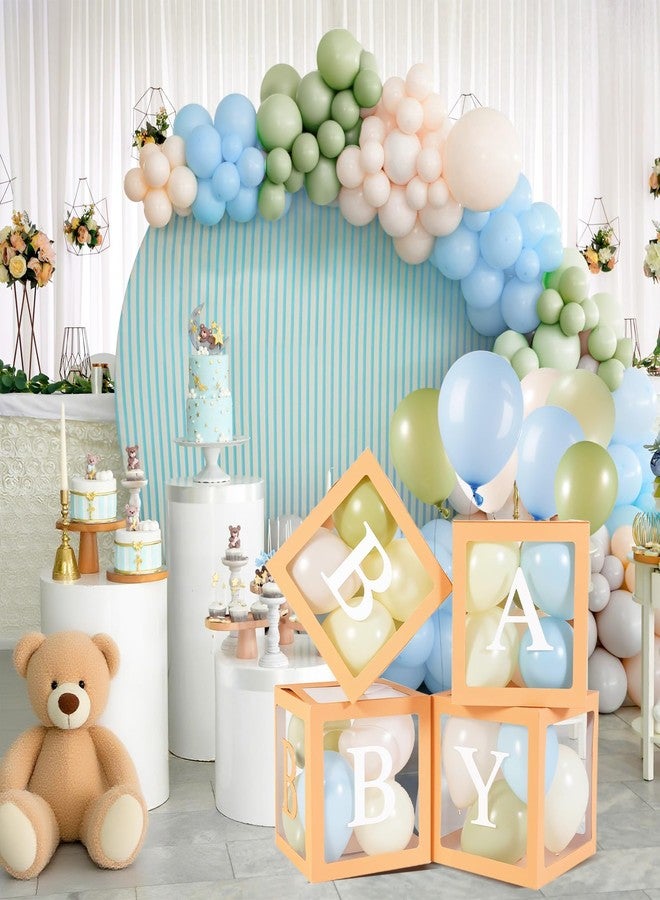 Zhanmai Baby Boxes for Bear Baby Shower Decoration with 4 Letters 36 Balloons 4 Transparent Clear Balloon Box Blocks for Boy Girl Balloon Boxes Gender Reveal Party Favors (Green,Yellow,Blue,White) - Image 5