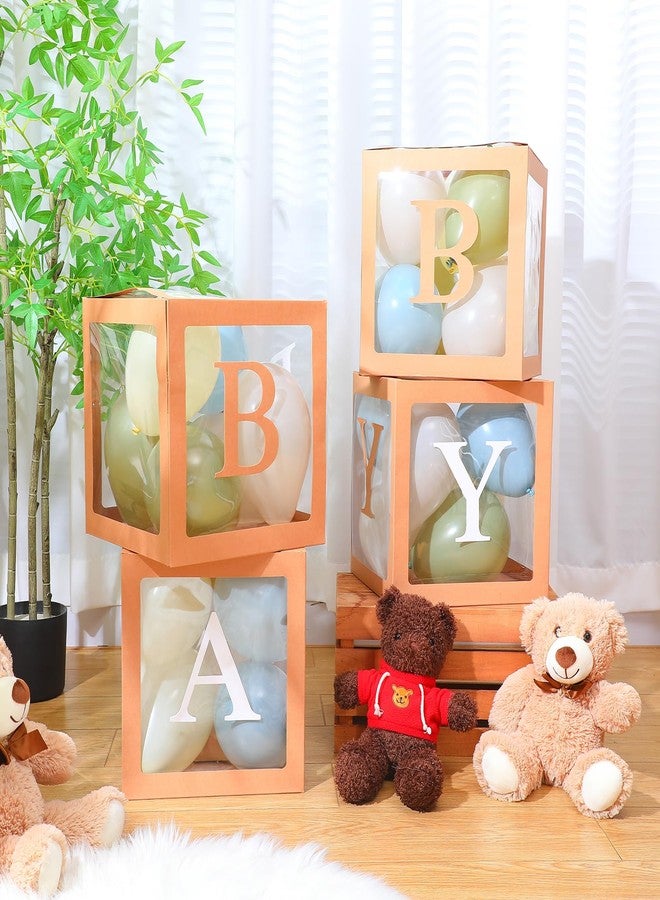 Zhanmai Baby Boxes for Bear Baby Shower Decoration with 4 Letters 36 Balloons 4 Transparent Clear Balloon Box Blocks for Boy Girl Balloon Boxes Gender Reveal Party Favors (Green,Yellow,Blue,White) - Image 2