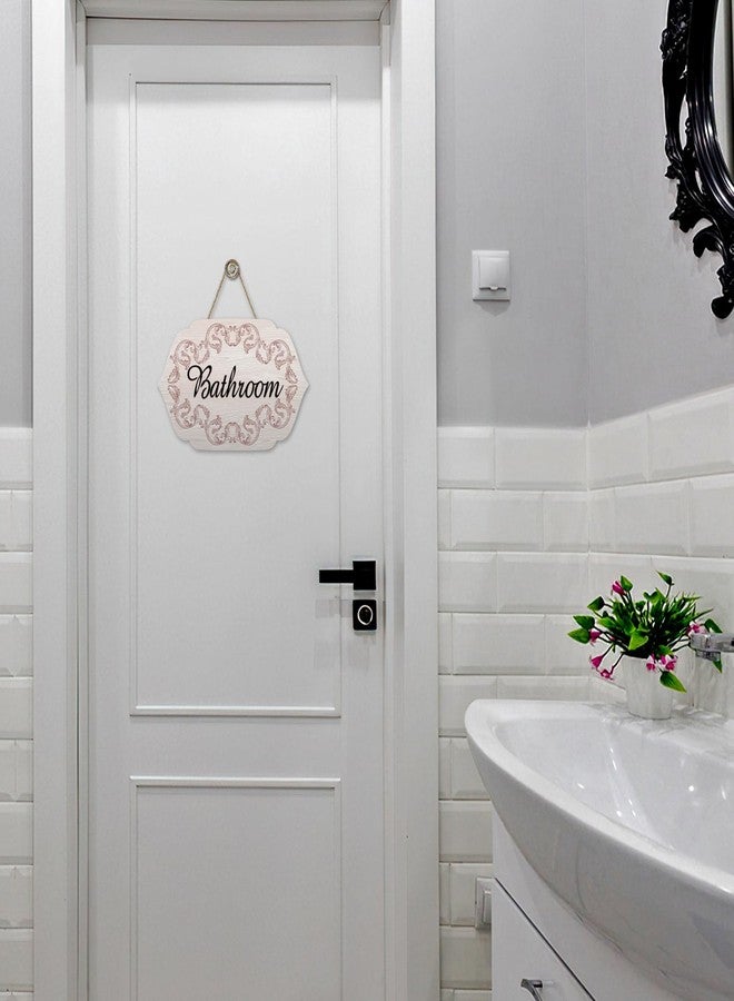 Bolisom Vintage Bathroom Front Door Sign, Retro Wood Plaque Hanger Toilet Washroom Restroom Home Decor, Farmhouse Wooden Wreath Indoor Wall Hanging Decoration - Image 4