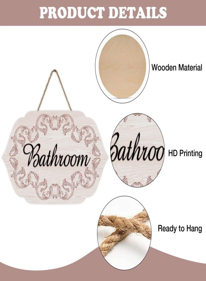 Bolisom Vintage Bathroom Front Door Sign, Retro Wood Plaque Hanger Toilet Washroom Restroom Home Decor, Farmhouse Wooden Wreath Indoor Wall Hanging Decoration - Image 3