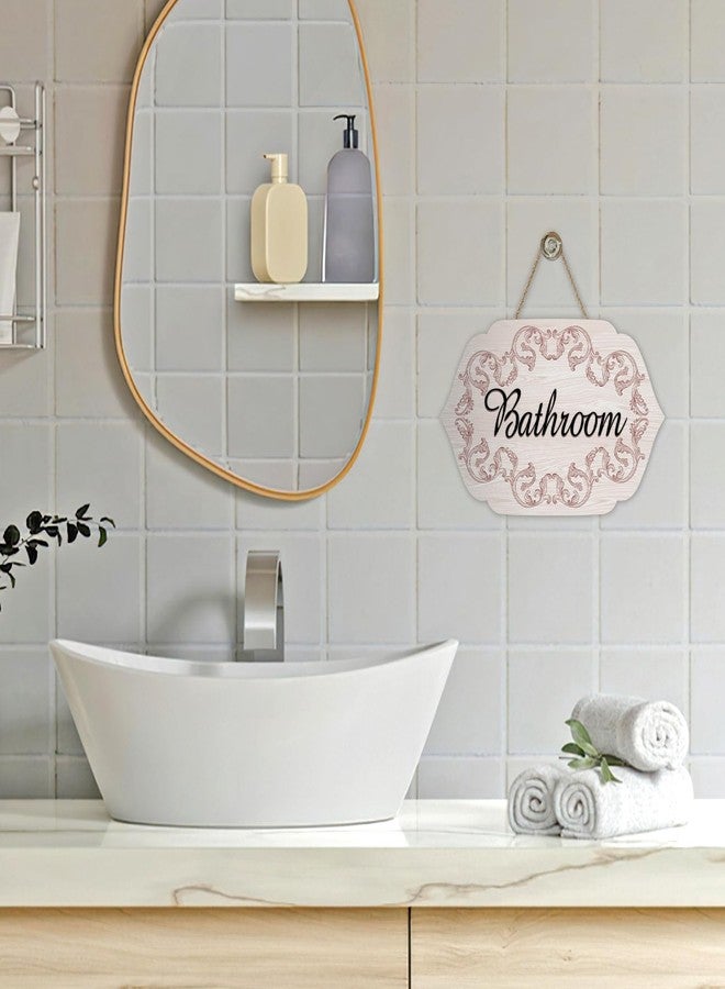 Bolisom Vintage Bathroom Front Door Sign, Retro Wood Plaque Hanger Toilet Washroom Restroom Home Decor, Farmhouse Wooden Wreath Indoor Wall Hanging Decoration - Image 5