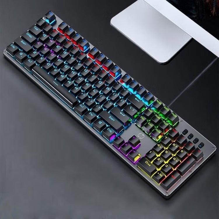 HP لوحة مفاتيح ألعاب ميكانيكية GK100F، 104 مفاتيح، مفاتيح زرقاء (Blue Switch)، إضاءة خلفية RGB، توصيل سلكي عبر USB، لون أسود. - Image 4