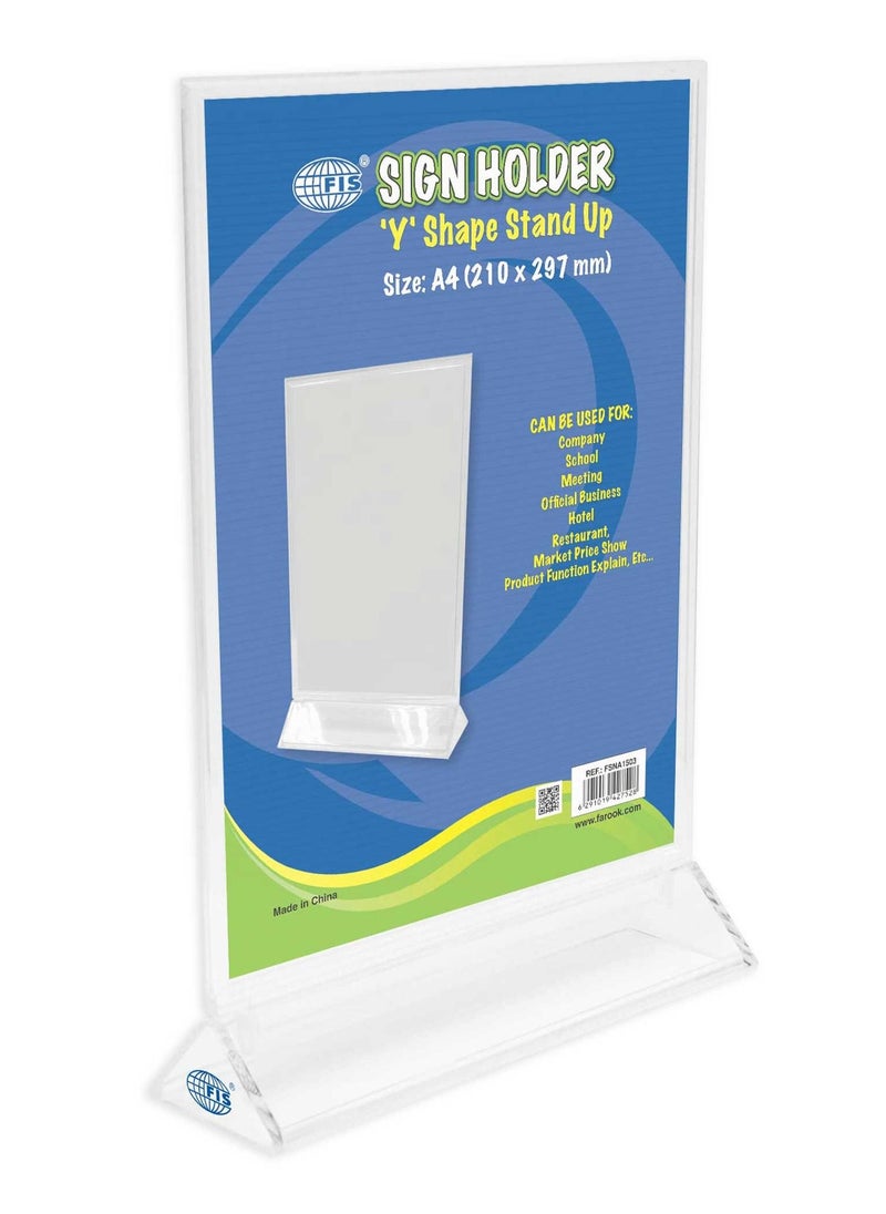 FIS FIS Y Shape Stand-Up Sign Holder,Portrait, A4 Size Pack of 5 Pieces -FSNA1503-5  - Image 2