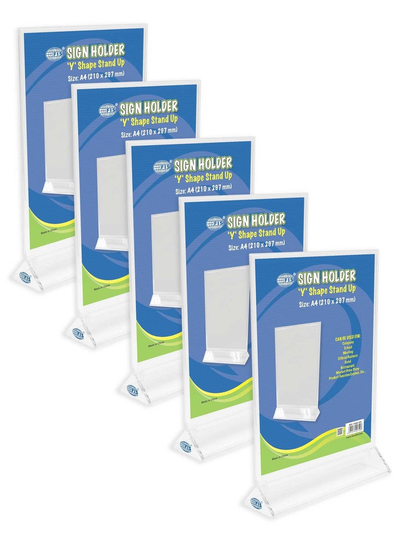 FIS FIS Y Shape Stand-Up Sign Holder,Portrait, A4 Size Pack of 5 Pieces -FSNA1503-5  - Image 1