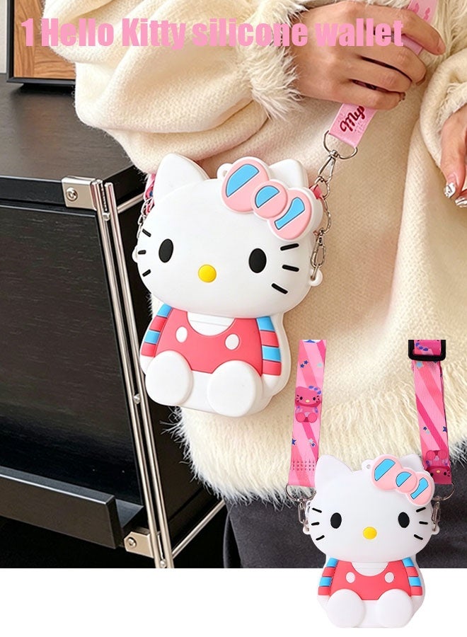 Hello Kitty children's shoulder bag, cute cartoon silicone children's wallet, cartoon Hello Kitty shoulder bag, with adjustable shoulder strap length, suitable as a children's birthday gift - Image 1