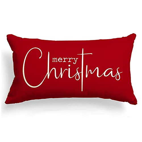 Allorry Christmas Pillow Covers Merry Christmas Throw Pillow Decorative Christmas Red Cotton Cloth Linen Cloth Pillow Cover Sofa Cover Decorative Rectangle Length 12X20 inches - Image 1