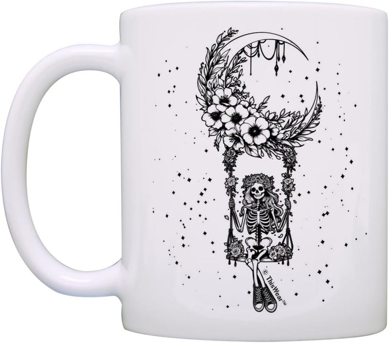 ThisWear Halloween Mugs Coffee Girly Skeleton Swinging 2 Pack 11oz Ceramic Coffee Mug Set - Image 3