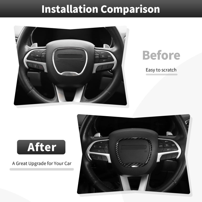 CheroCar Central Control Steering Button Frame Trim Car Interior Decoration Fit for Dodge Challenger Durango Charger 2015-2026 Interior Accessories,Black Carbon Fiber - Image 3