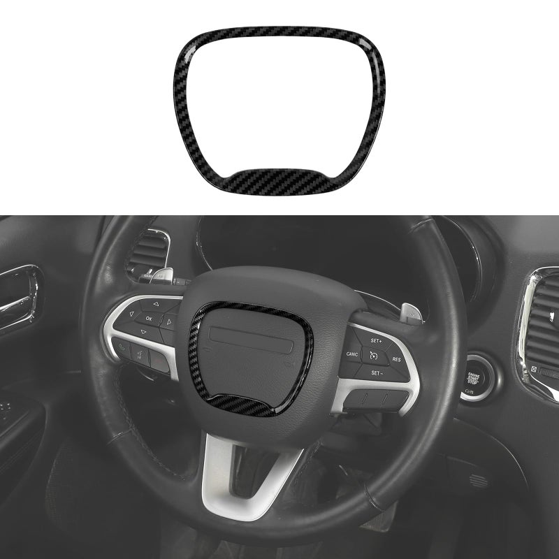 CheroCar Central Control Steering Button Frame Trim Car Interior Decoration Fit for Dodge Challenger Durango Charger 2015-2026 Interior Accessories,Black Carbon Fiber - Image 1