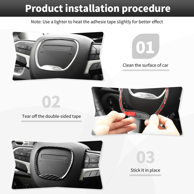 CheroCar Central Control Steering Button Frame Trim Car Interior Decoration Fit for Dodge Challenger Durango Charger 2015-2026 Interior Accessories,Black Carbon Fiber - Image 4