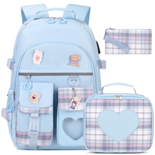 ACESAK Backpack for Girls Bookbag Backpacks Schoolbag for Girls Kids Teen Women Casual Travel Daypacks School Bag Elementary Middle School College Cute Backpack with Lunch Box Blue - Image 1