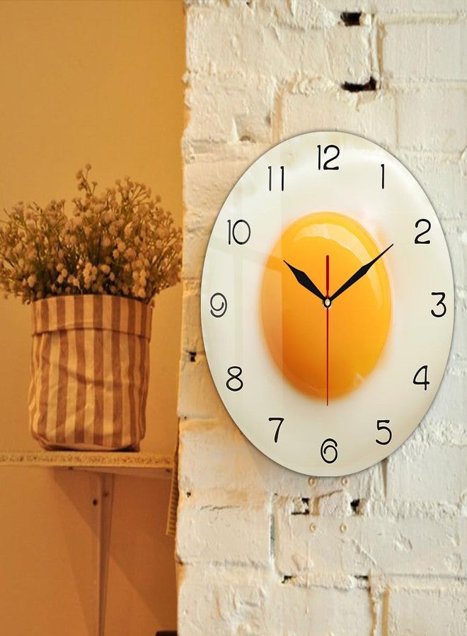 Timethink 12 Inch Kitchen Wall Clock, Fried Egg Poached Egg Wall Clock Silent Non Ticking Quartz Egg Yolk Clock Round Analog Wall Watch Breakfast Food Dining Hall Canteen Restaurant Cafe Wall Art - Image 3