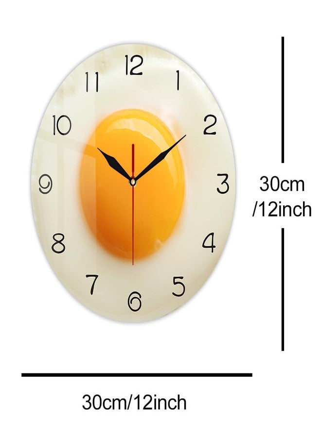 Timethink 12 Inch Kitchen Wall Clock, Fried Egg Poached Egg Wall Clock Silent Non Ticking Quartz Egg Yolk Clock Round Analog Wall Watch Breakfast Food Dining Hall Canteen Restaurant Cafe Wall Art - Image 2