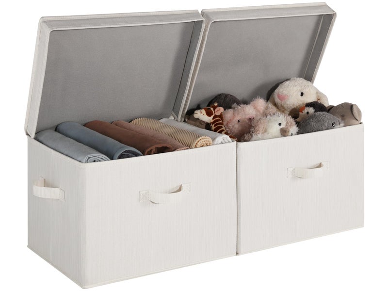 StorageWorks Closet Storage Bin with Lids, Decorative Storage Boxes with Handles, Fabric Storage Bins for Clothes, Jumbo, Mixing of Beige, White & Ivory, 2-Pack - Image 1