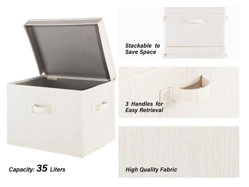StorageWorks Closet Storage Bin with Lids, Decorative Storage Boxes with Handles, Fabric Storage Bins for Clothes, Jumbo, Mixing of Beige, White & Ivory, 2-Pack - Image 3