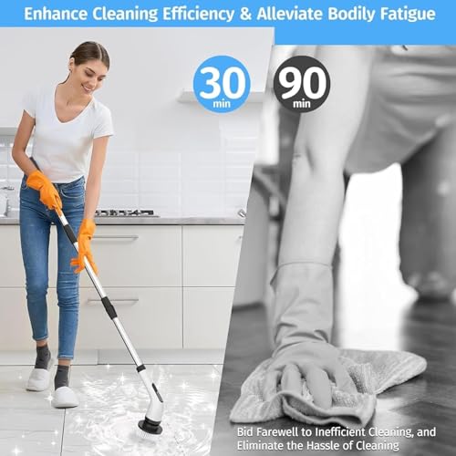 BIGGKIDDO Powerful Electric Spin Scrubber,Cleaning Brush Services Scrubber for Home, 400RPM/Mins-9 Replaceable Brush Heads-90Mins High Work Time,Size & 2 Speeds Adjustable Multipurpose for Home A2 - Image 2
