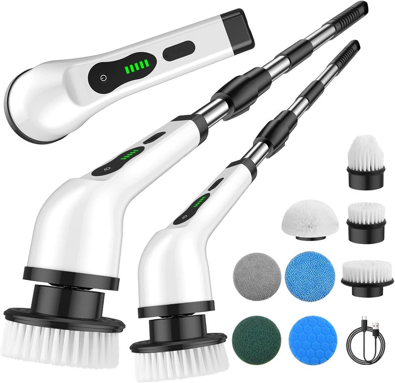 BIGGKIDDO Powerful Electric Spin Scrubber,Cleaning Brush Services Scrubber for Home, 400RPM/Mins-9 Replaceable Brush Heads-90Mins High Work Time,Size & 2 Speeds Adjustable Multipurpose for Home A2 - Image 1