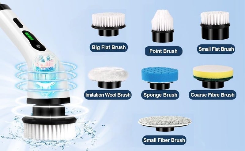 BIGGKIDDO Powerful Electric Spin Scrubber,Cleaning Brush Services Scrubber for Home, 400RPM/Mins-9 Replaceable Brush Heads-90Mins High Work Time,Size & 2 Speeds Adjustable Multipurpose for Home A2 - Image 5
