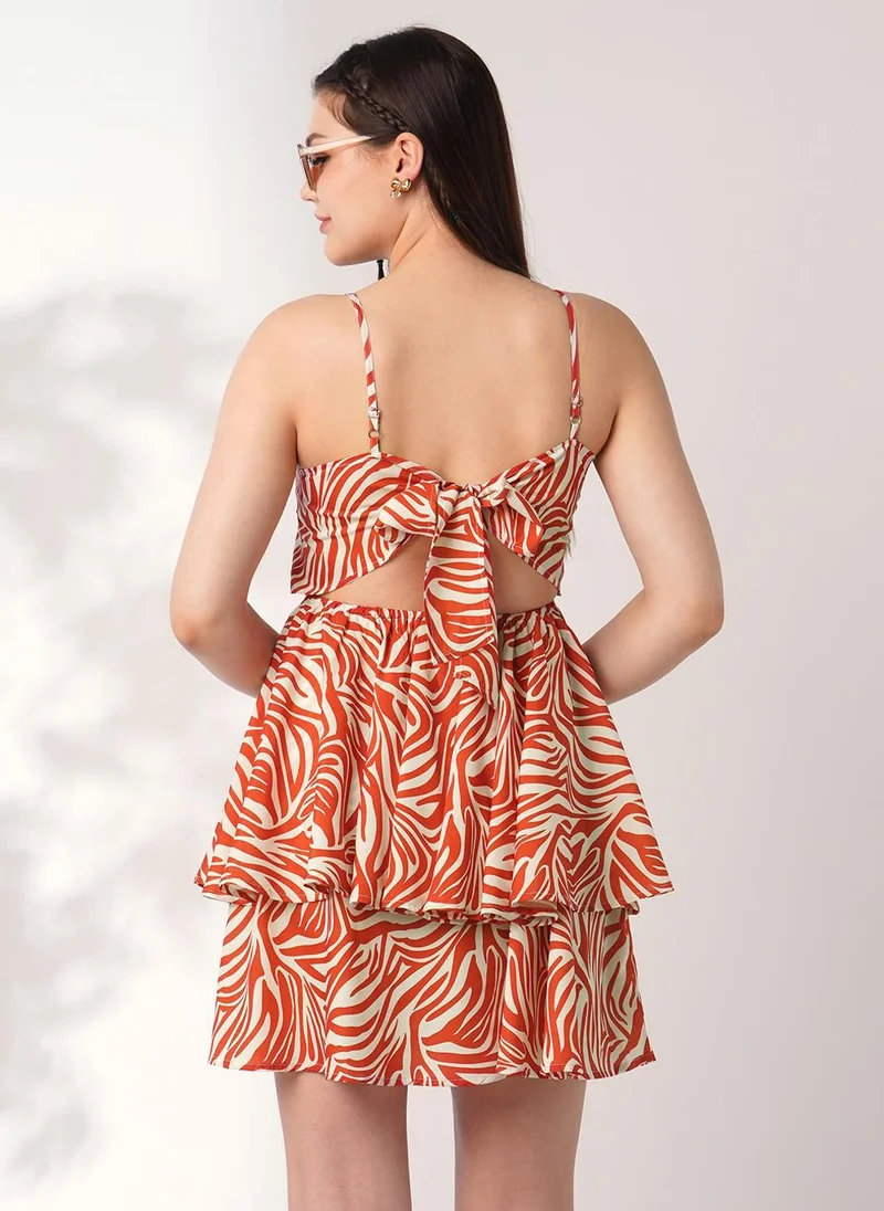 Globus Rust, White Globus Women's Rust Animal Print Mini Playsuit with Square Neck for Women | Best Price UAE