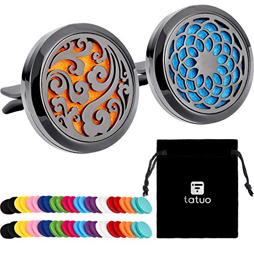 Tatuo 2 Pieces 316L Car Aromatherapy Oil Diffuser Air Freshener with 48 Felt Pad (Cloud, Sunflower Patterns) - Image 1