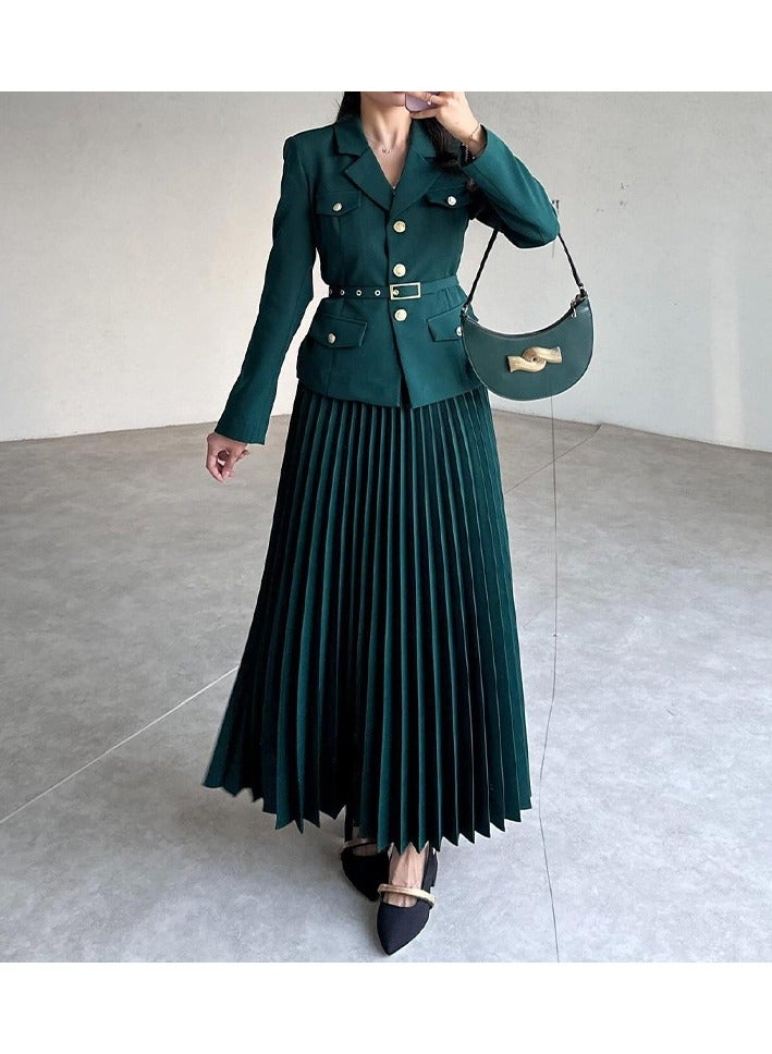 Shougu Solid Color Temperament Lapel Suit Jacket Pleated Suit Skirt - Image 1