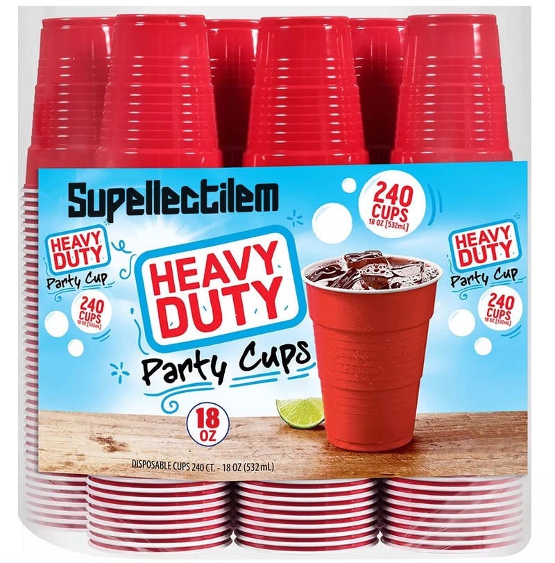 Supellectilem Red Plastic Disposable Cups  18 Oz 240 Ct  Heavy Duty Large Party Cold Drink Plastic Cups Disposable