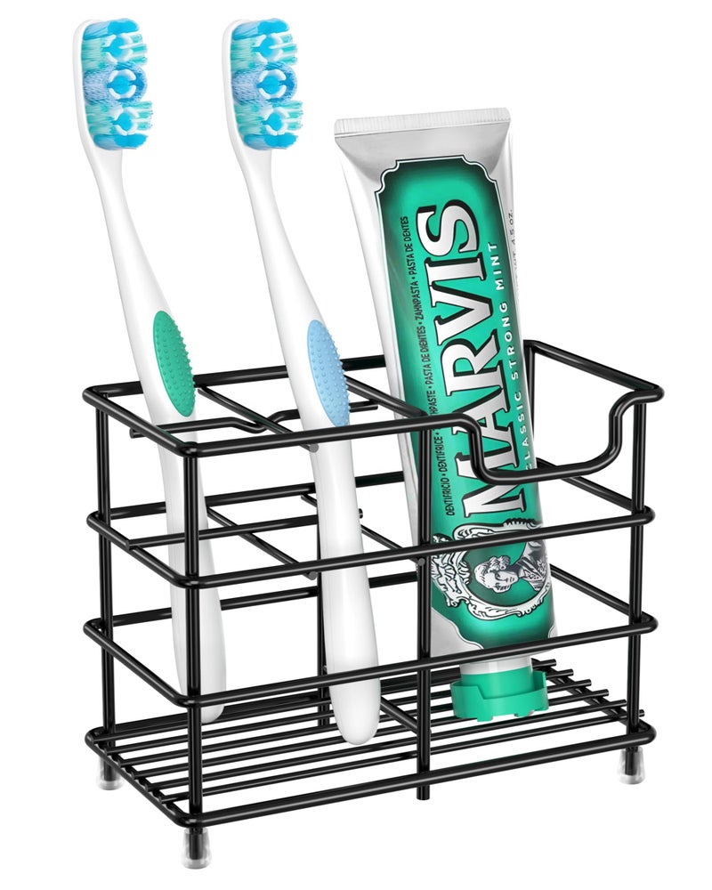 HBlife Small Toothbrush Holder for Bathroom 5 Slots Black Stainless Steel Bathroom Accessories Organizer for Small Spaces