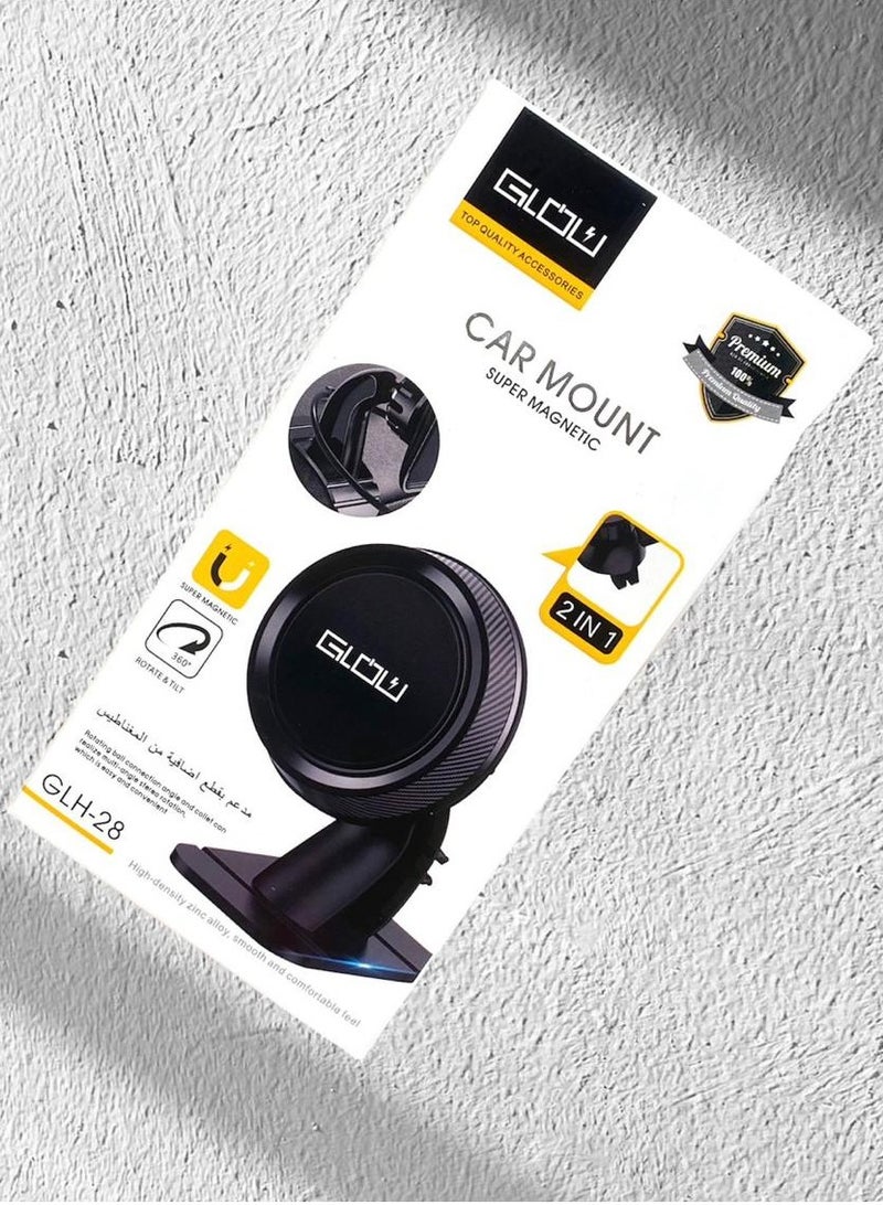 غلو حامل موبايل مغناطيسي للسيارة 2 في 1 لفتحات المكيف او طبلون السيارة، حامل هاتف محمول كاستويف مغناطيسي قوي للغاية للزجاج الامامي ولوحة العدادات والمطبخ لموبايل ايفون وسامسونج الذكية - Image 1
