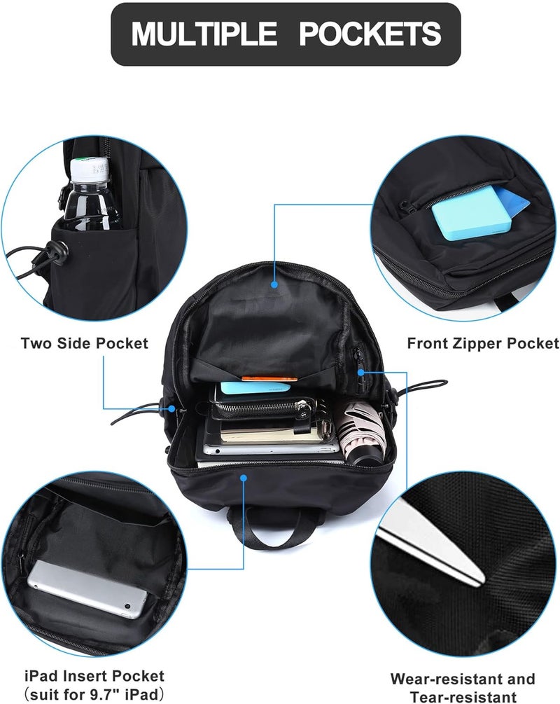 SEAFEW Small Black Sling Crossbody Backpack Shoulder Bag for Men Women, Lightweight One Strap Back Pack Sling Bag Backpack for Hiking Walking Biking Travel Cycling USB Charger Port-Nylon - Image 5