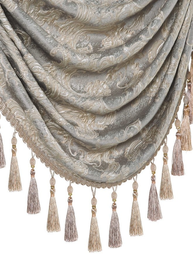 Loom and Mill Luxury Waterfall Valances for Windows, Jacquard Thick Swag Waterfall Curtains Valance with Tassels for Living Room, Bedroom Party Banquet Decorations (Grey, W110 Inch, 1 Panel) - Image 5