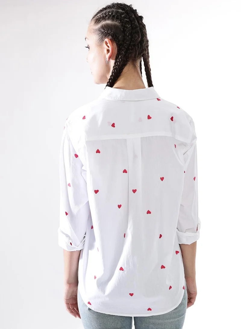 Hubberholme Women Comfort Heart Shape Oversized Embroidered Casual Shirt