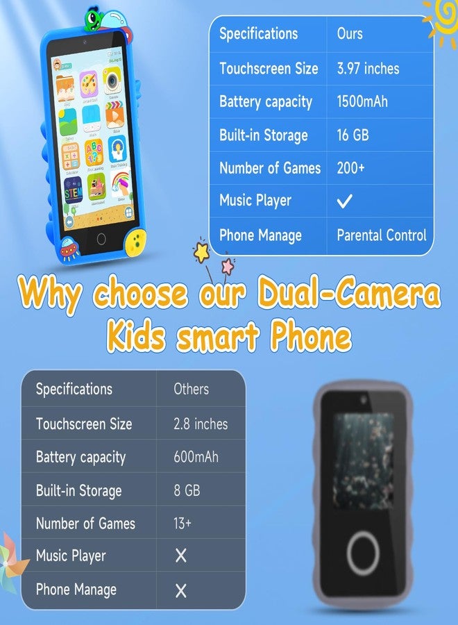 MINIBEAR Kids Toy Smartphone, 3.97" Toddler Dual Camera Learning Toys, 201+ Educational Games Play Phone No WiFi for Girls Boys 3-12 Christmas Birthday Gifts with 32g SD Card (Dinosaur) - Image 3