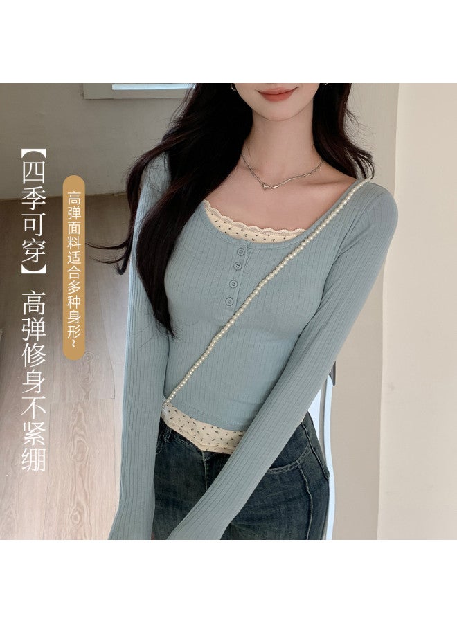 Modal Sweet Lace Long-Sleeved Style Top For Women, Slim-Fit Layering T-Shirt, Ladies' Base Layer - Image 3