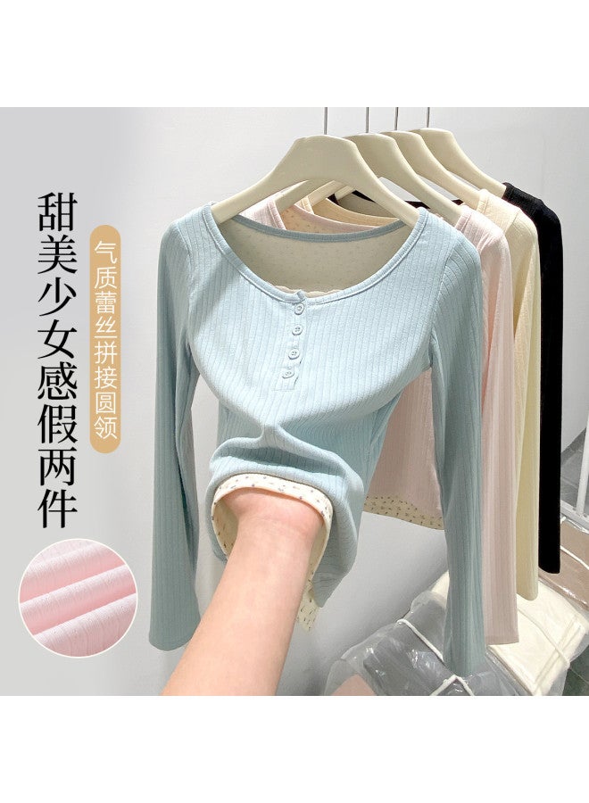 Modal Sweet Lace Long-Sleeved Style Top For Women, Slim-Fit Layering T-Shirt, Ladies' Base Layer - Image 4