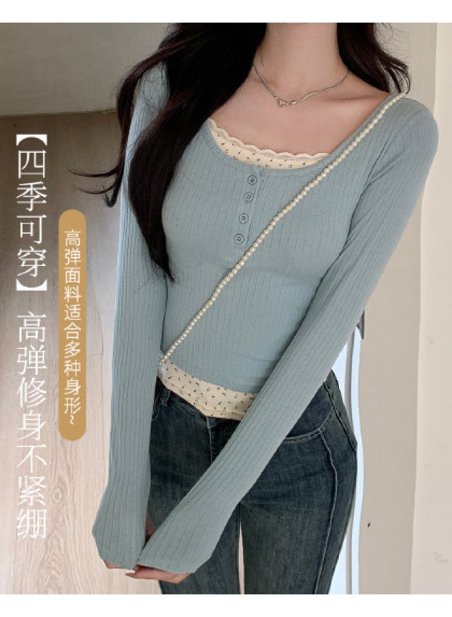 Modal Sweet Lace Long-Sleeved Style Top For Women, Slim-Fit Layering T-Shirt, Ladies' Base Layer - Image 1