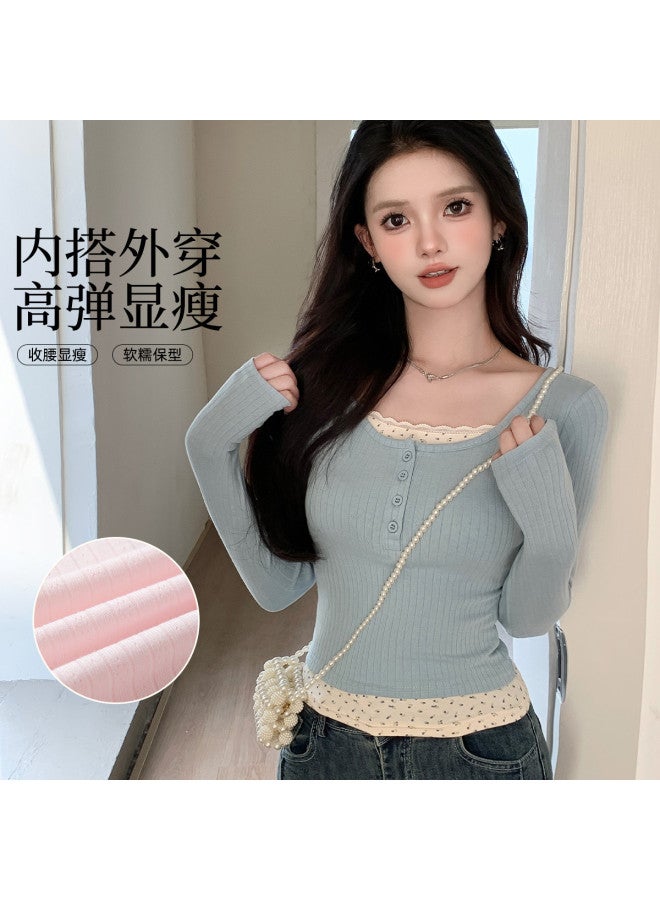 Modal Sweet Lace Long-Sleeved Style Top For Women, Slim-Fit Layering T-Shirt, Ladies' Base Layer - Image 5