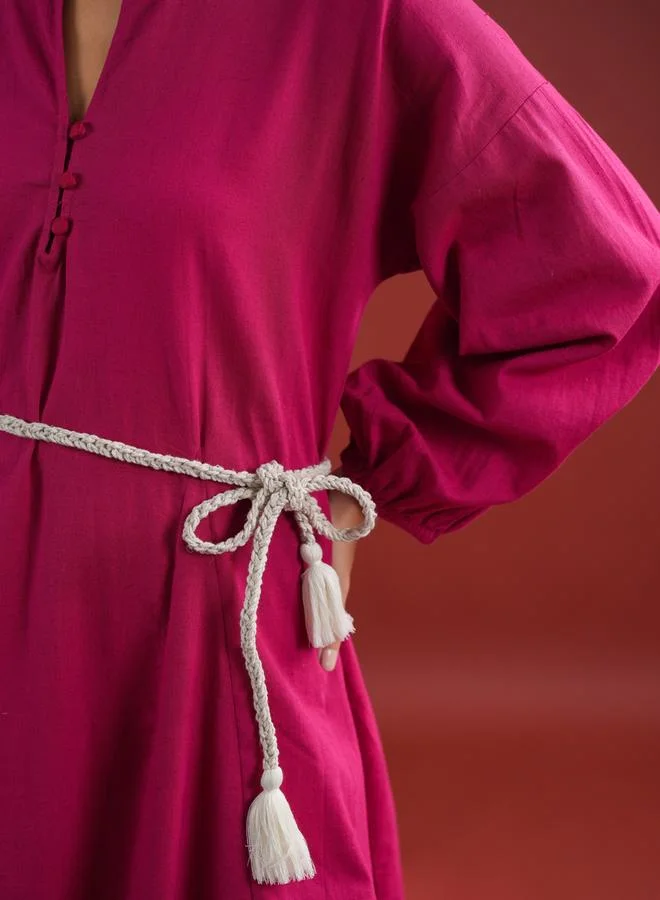 sanskrutihomes Sanskrutihomes Women Pink Solid Collared Cotton A-Line Knee Length Dress
