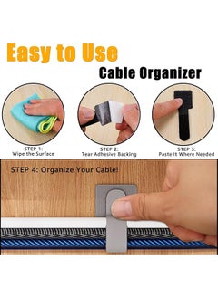 erorex Y Hook And Loop Cable Management Under Desk 80Pcs Self Adhesive Cable Ties Reusable Wire Organizers For Cords Adjustable Cable Straps Clips Home Office Essentials Gray  - Image 3