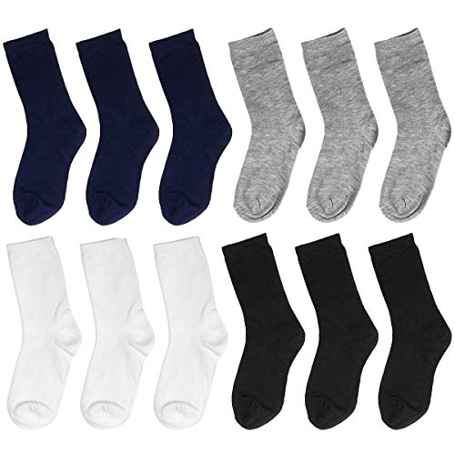 Falari 12-Pack Boy Toddler Kids Cotton Crew Socks 6-8 Black Grey Navy White - Image 1