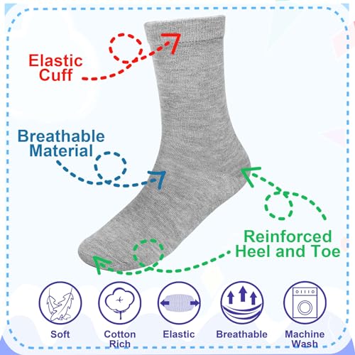 Falari 12-Pack Boy Toddler Kids Cotton Crew Socks 6-8 Black Grey Navy White - Image 2