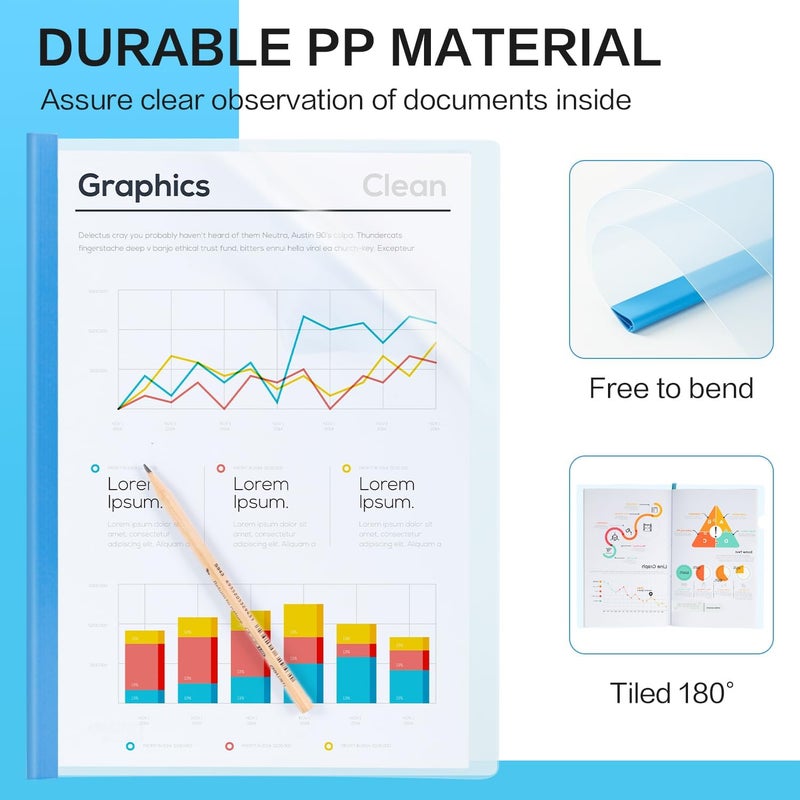 ديلي مجموعة من 10 أغلفة تقارير شفافة بشريط منزلق، مجلدات ملفات عرض سيرة ذاتية شفافة، منظم ومجلد للورق مقاس A4، أزرق - Image 5