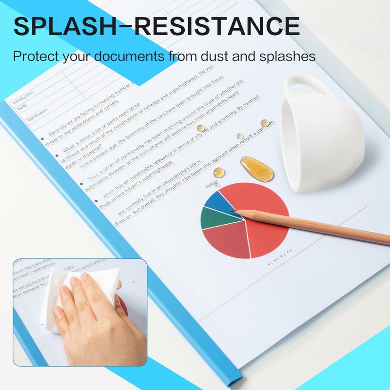 ديلي مجموعة من 10 أغلفة تقارير شفافة بشريط منزلق، مجلدات ملفات عرض سيرة ذاتية شفافة، منظم ومجلد للورق مقاس A4، أزرق - Image 4