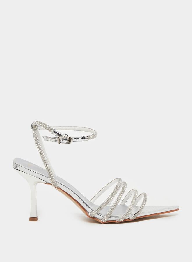 Styli Ankle Strap Embellished Stiletto Heel Sandals - Image 1