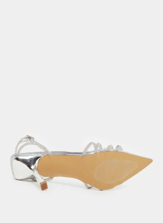 Styli Ankle Strap Embellished Stiletto Heel Sandals