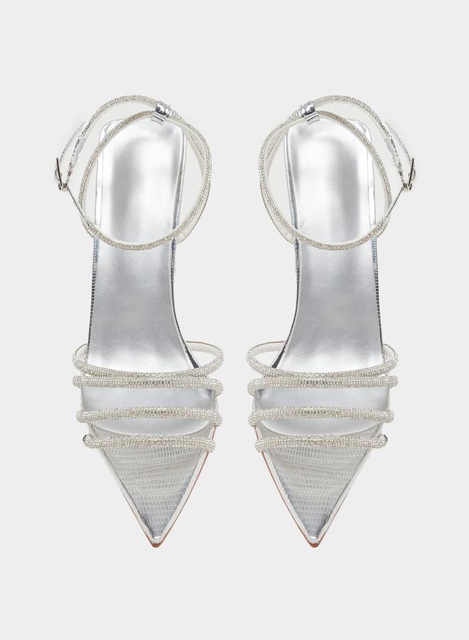 Styli Ankle Strap Embellished Stiletto Heel Sandals - Image 5