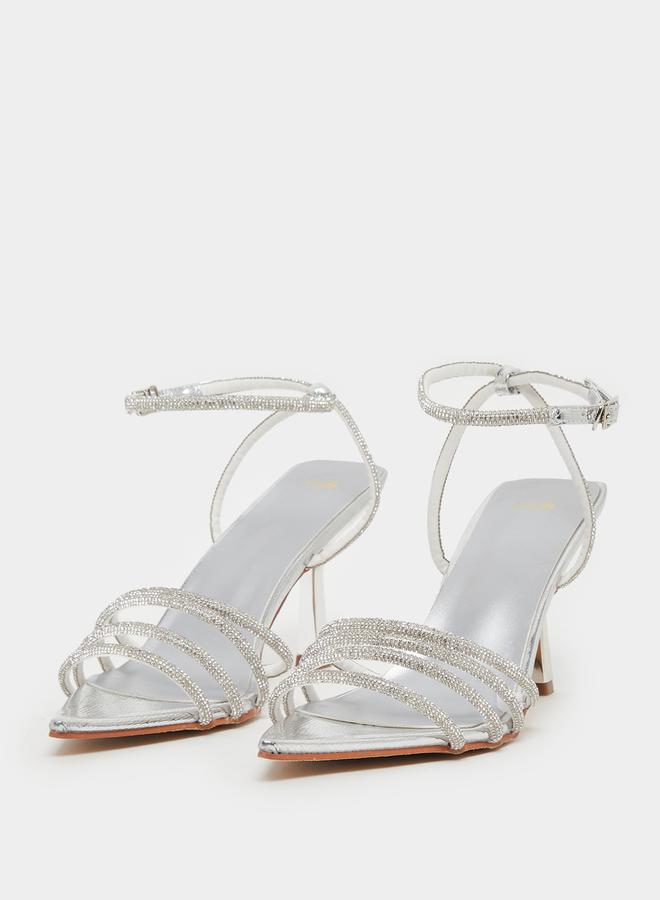 Styli Ankle Strap Embellished Stiletto Heel Sandals - Image 2