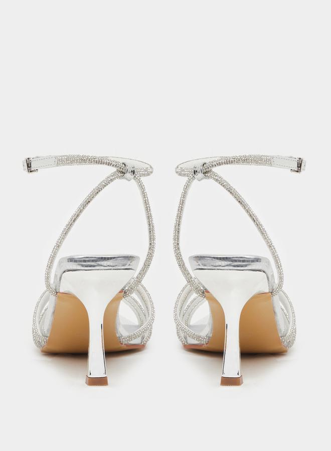 Styli Ankle Strap Embellished Stiletto Heel Sandals - Image 4